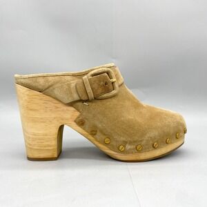 Veronica Beard Womens 9.5 M Dacey Clogs Mule Pecan‎ Suede Wood Heel Platform Y2K